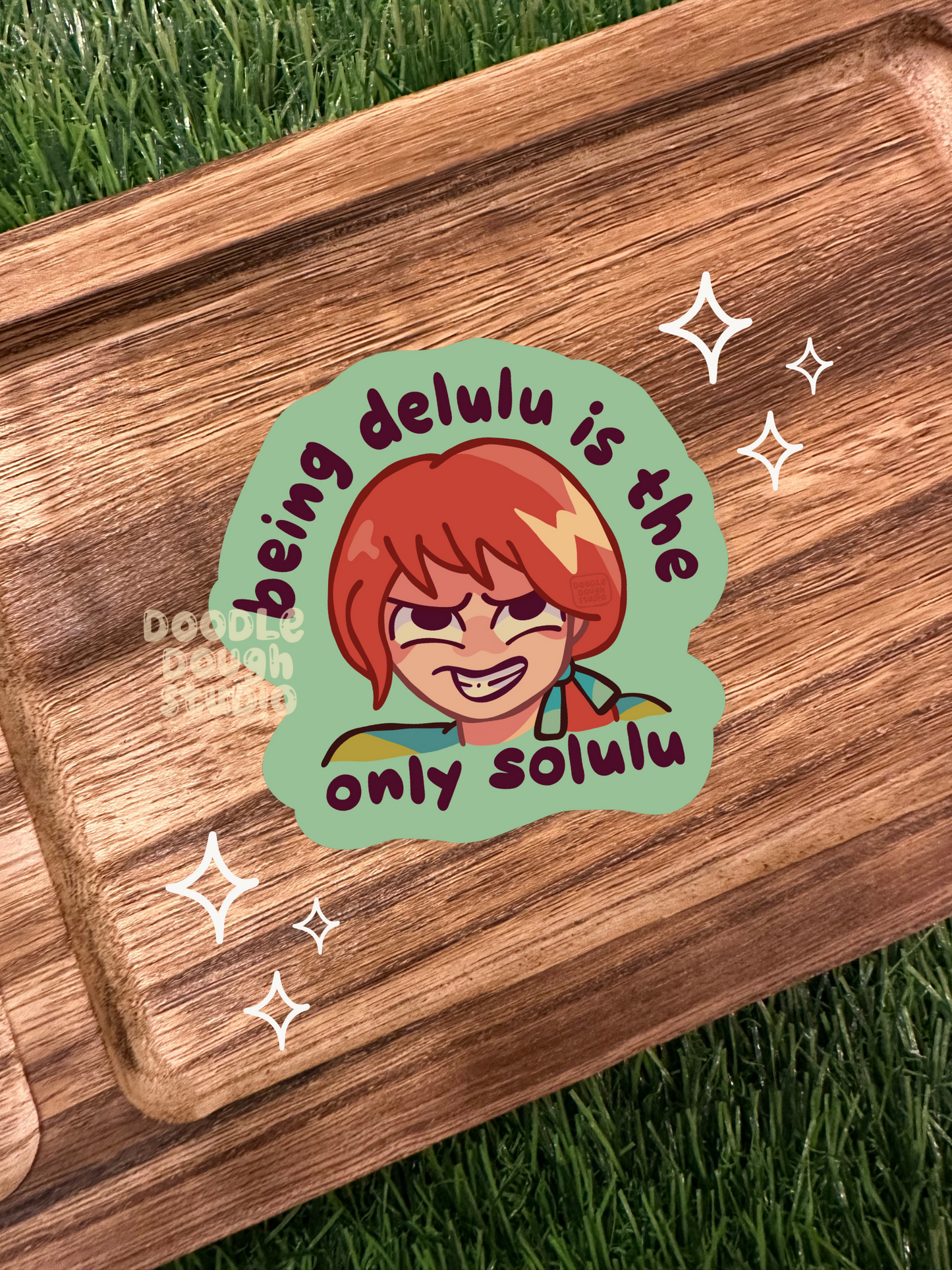 Being Delulu is the Only Solulu - Vinyl Sticker (Weatherproof + Dishwasher safe)
