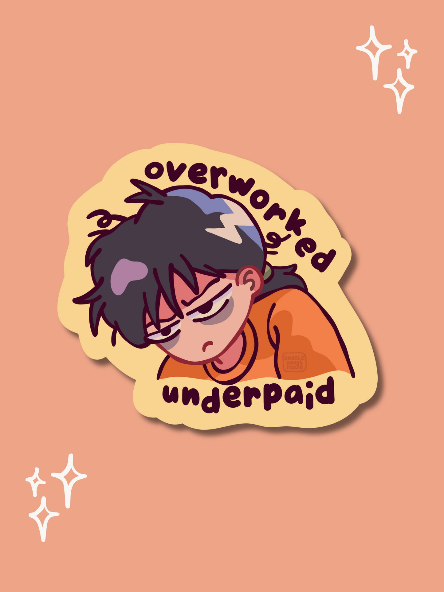 Overworked, Underpaid - Vinyl Sticker (Weatherproof + Dishwasher safe)