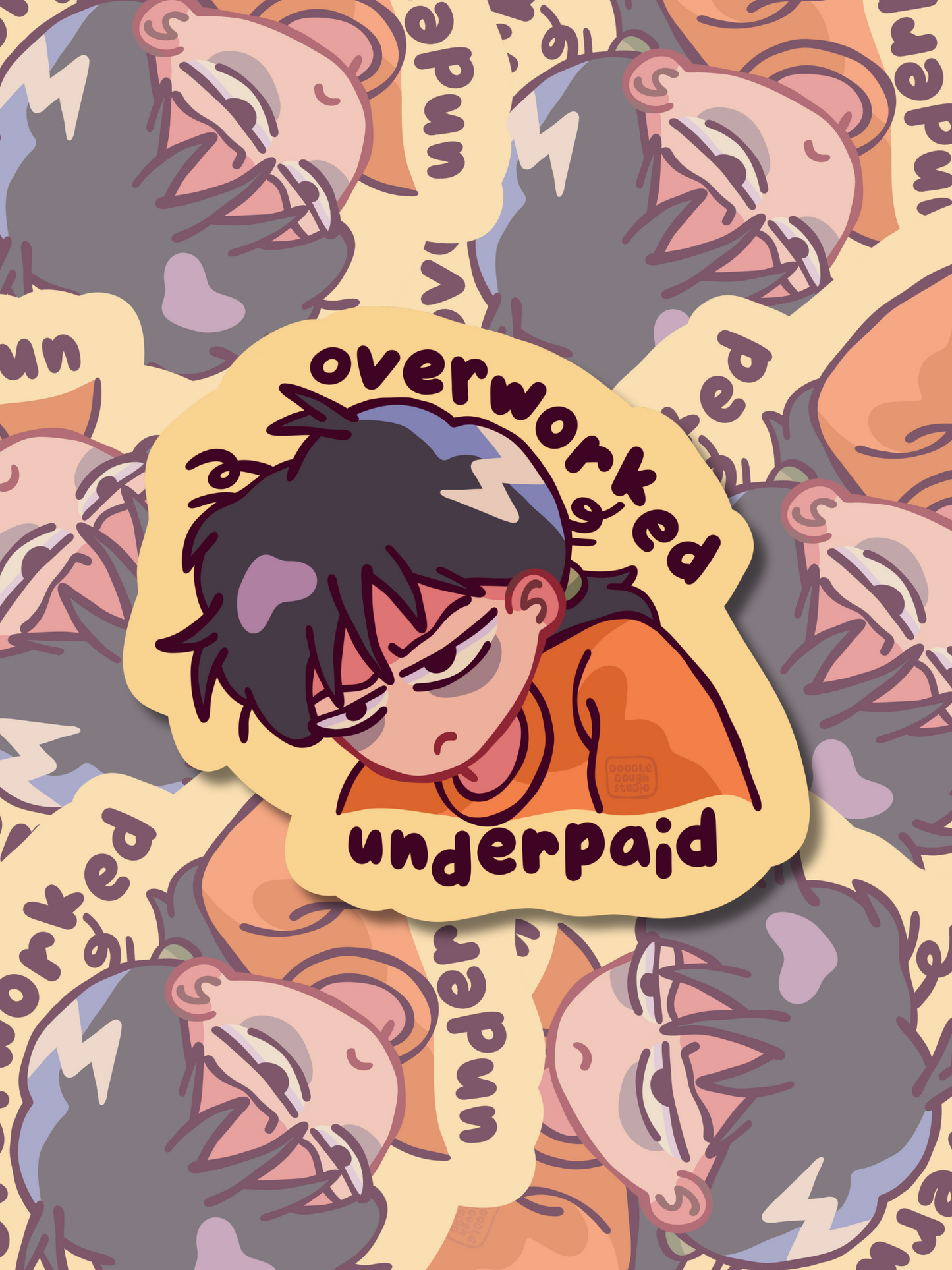 Overworked, Underpaid - Vinyl Sticker (Weatherproof + Dishwasher safe)