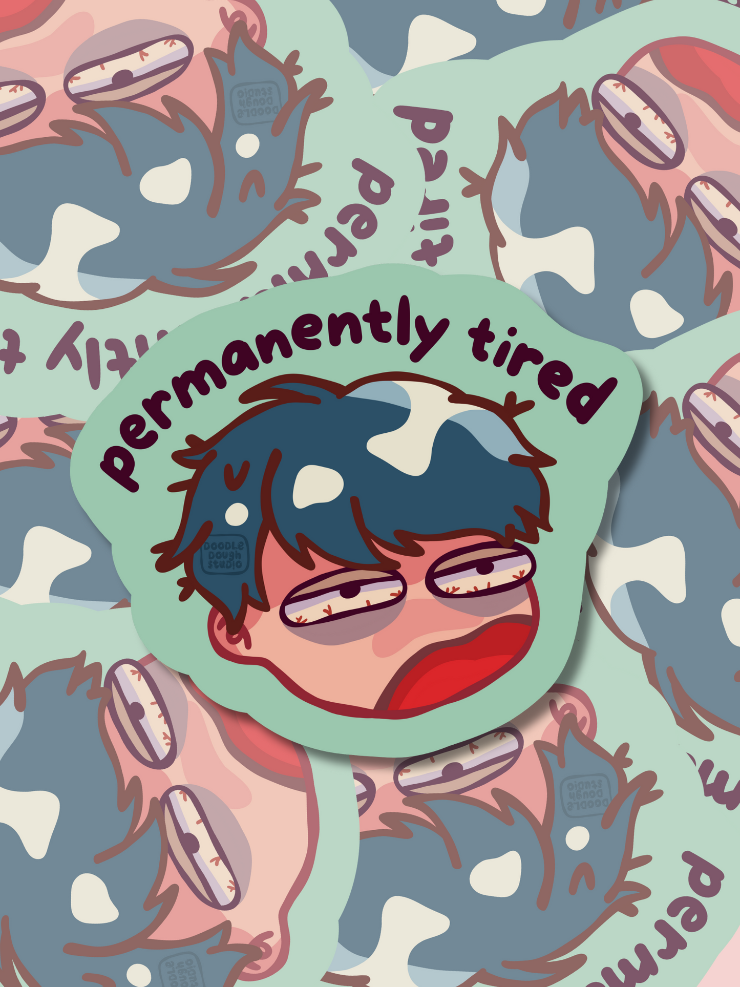 Permanently Tired - Vinyl Sticker (Weatherproof + Dishwasher safe)